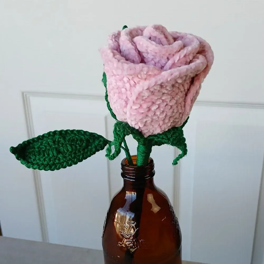 A Pink Crochet Rose will Last Forever OOAK soft cottage romantic floral decor